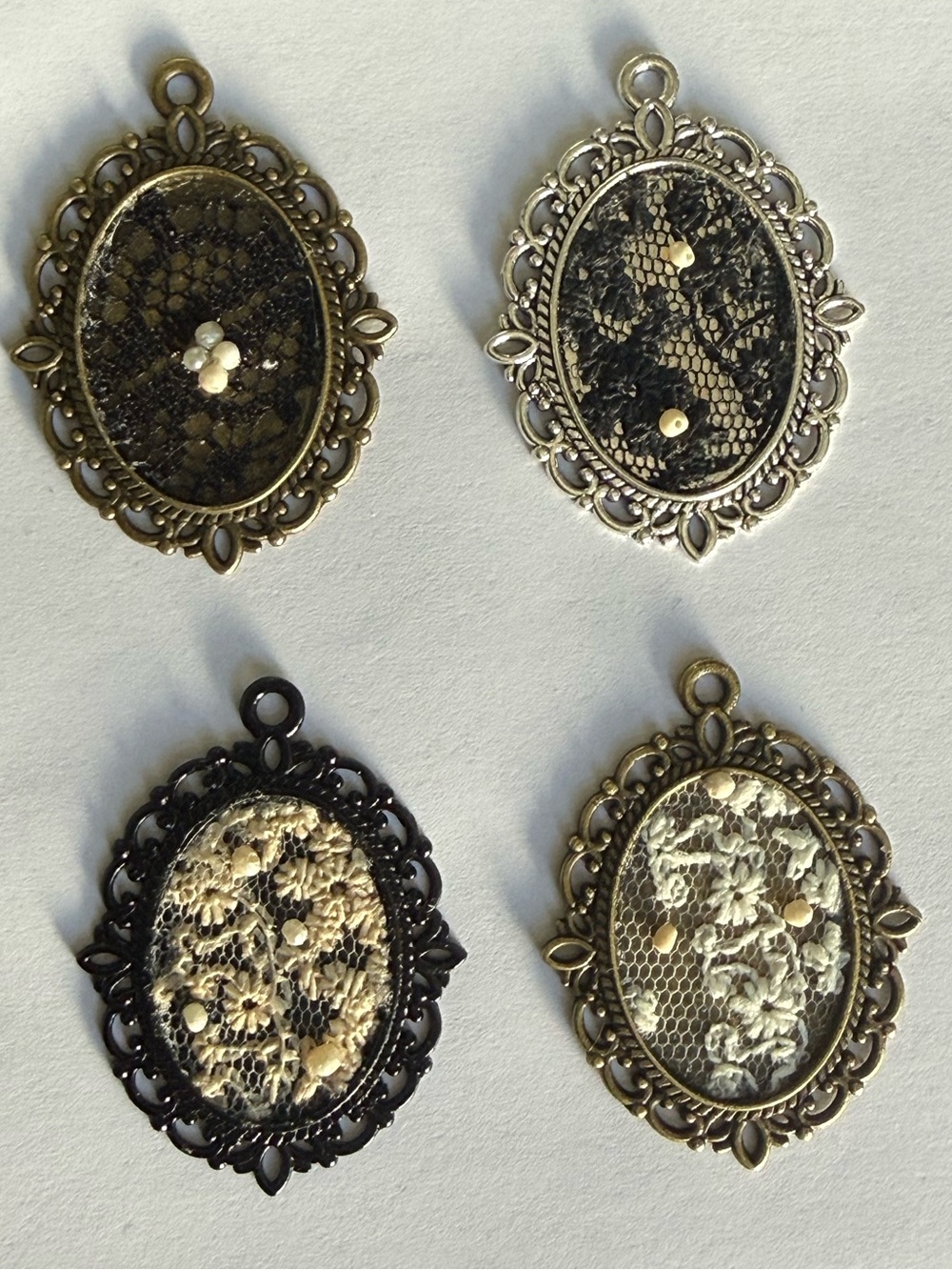 Handmade Victorian-Inspired Dark Romance Lace & Seed Pearl Pendant